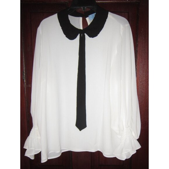 CeCe XL Blouse Top Shirt Popover Textured Scarf Ties Puffed Sleeve Ruffle Fancy - Picture 1 of 3